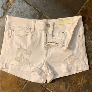 American Eagle Stretch Distressed White Shorts